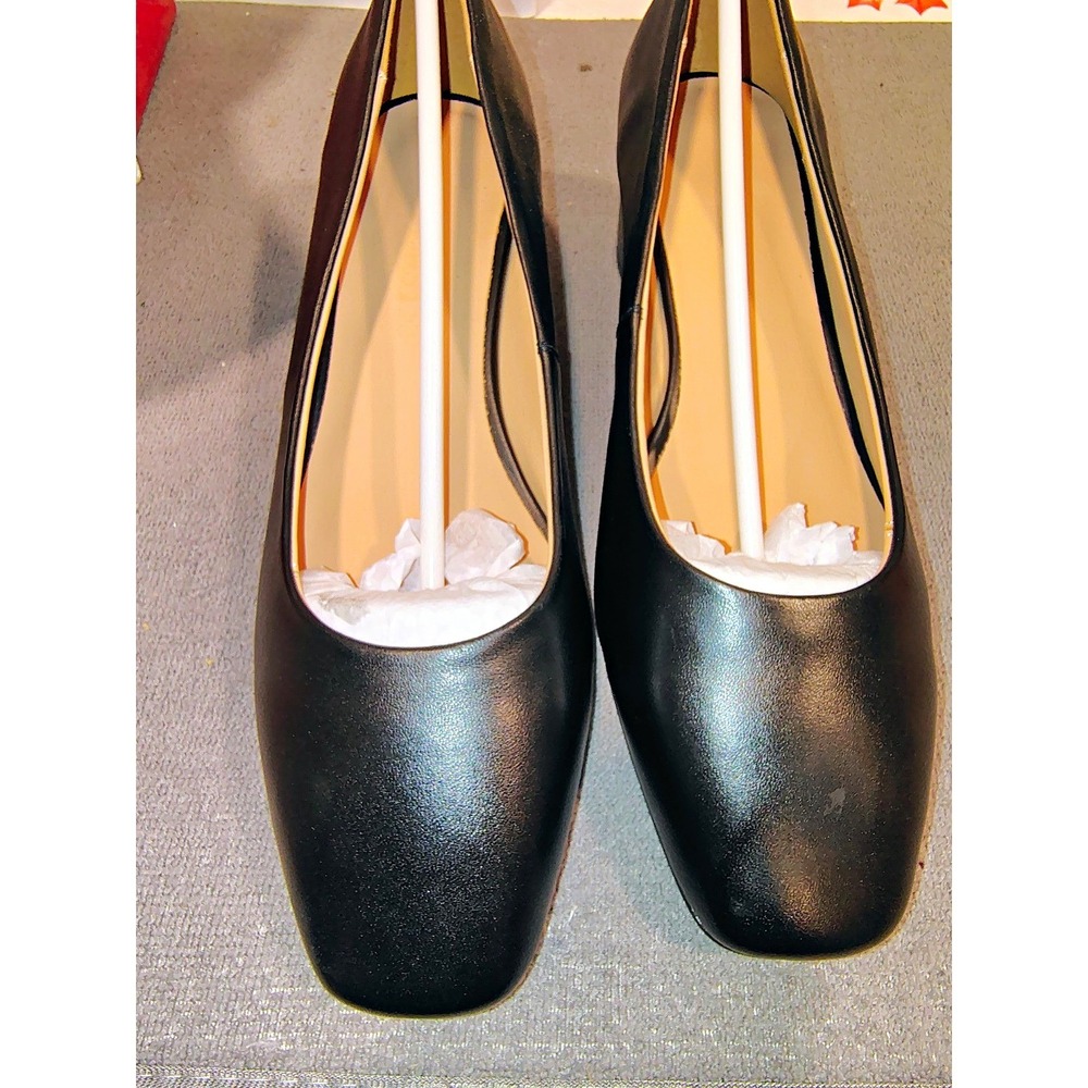 FEMSTEP Women's Black Synthetic Square Toe Block Heel Slip On Pumps US 9.5